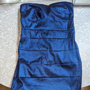 Strapless sweetheart metallic blue mini dress